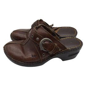 B.O.C. Womens Brown Leather Clogs Size 8